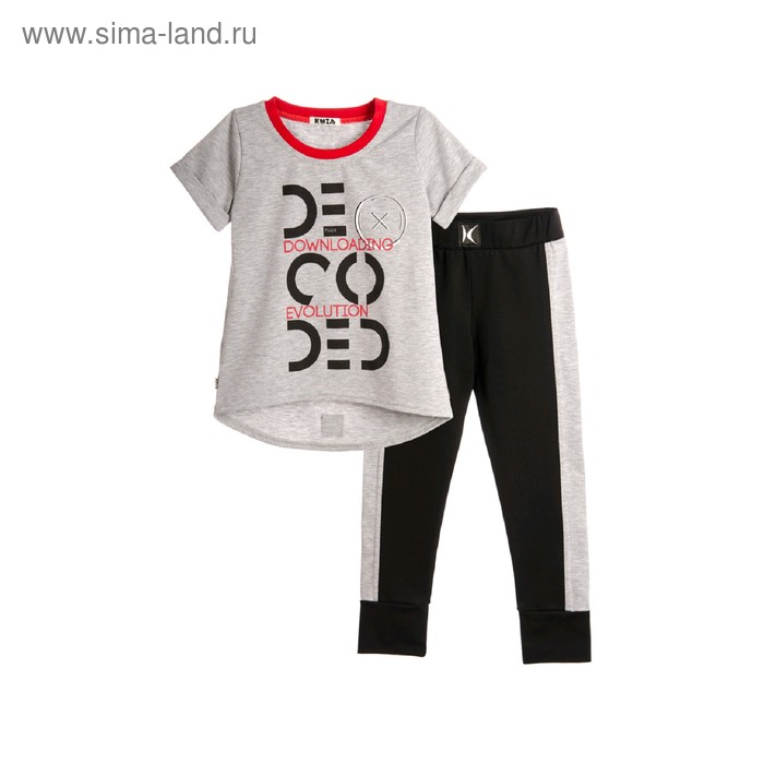 фото Комплект из футболки и леггинсов для девочки, рост 104-110 см, цвет серо-чёрный кузя