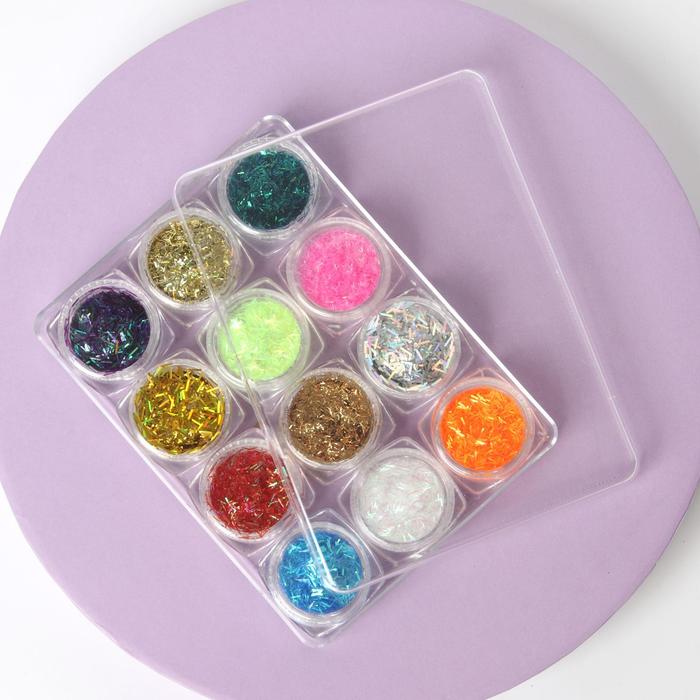 Стружка для декора ногтей, 12 бутылочек, цвет МИКС