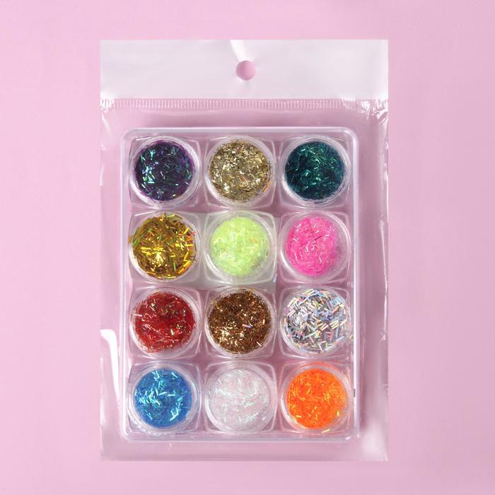 Стружка для декора ногтей, 12 бутылочек, цвет МИКС