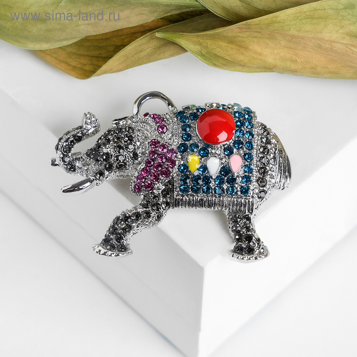 фото Брошь-подвеска "слон" тайский, цветная в серебре queen fair