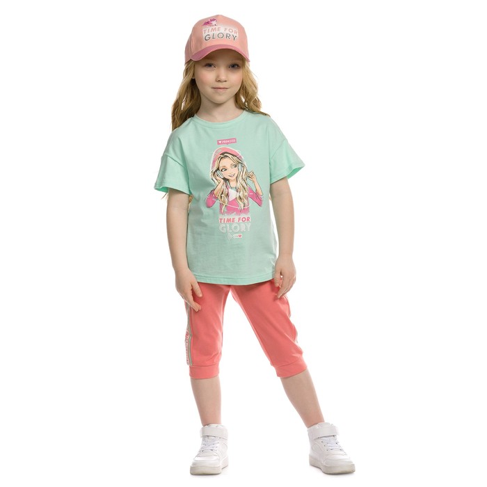 Комплект для девочки из футболки и бриджей, рост 86 см, цвет ментол