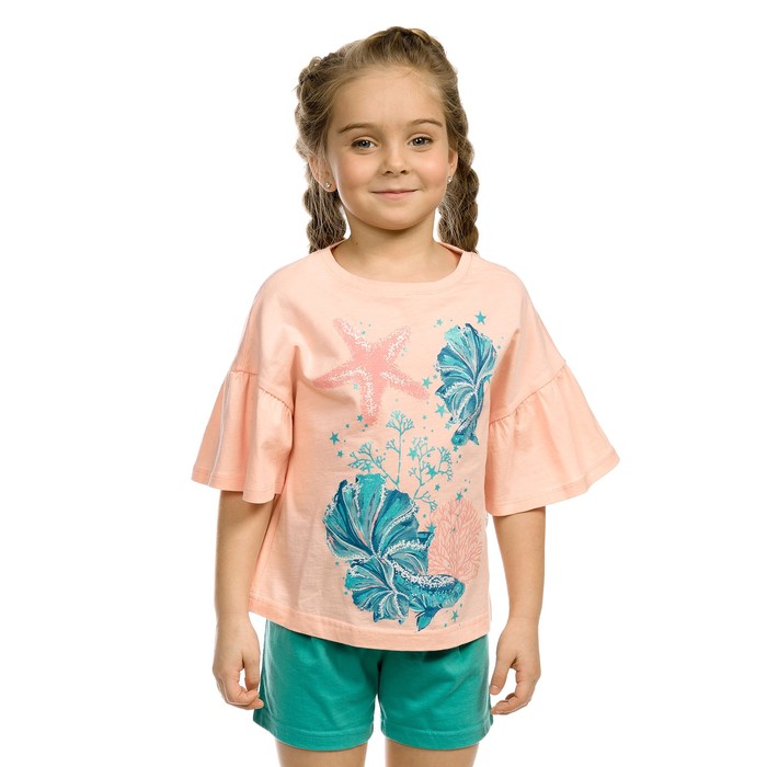 Комплект из футболки и шорт для девочек, рост 92 см, цвет персиковый