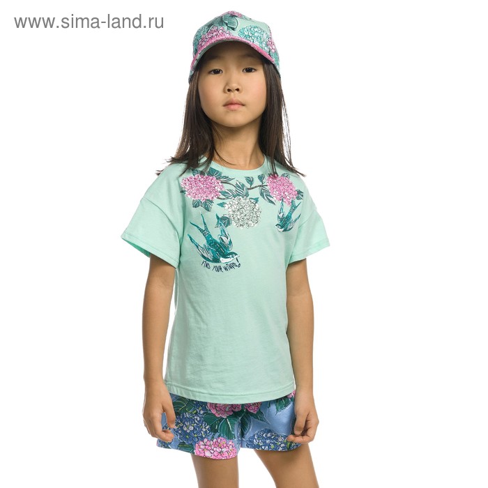 фото Комплект из футболки и шорт для девочек, рост 104 см, цвет ментол pelican