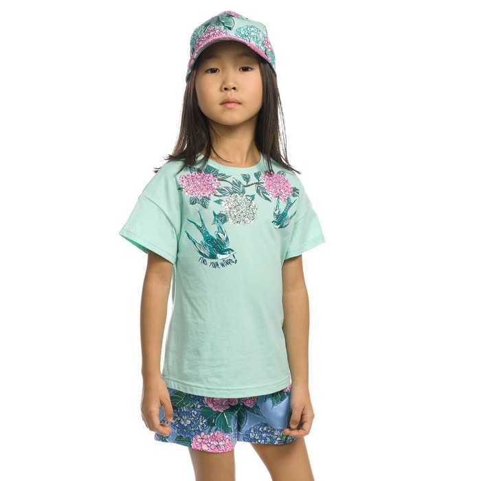 Комплект из футболки и шорт для девочек, рост 86 см, цвет ментол