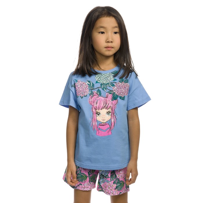 Комплект из футболки и шорт для девочек, рост 98 см, цвет голубой