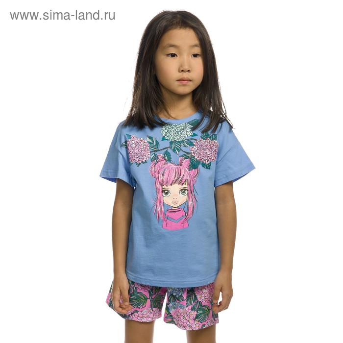 фото Комплект из футболки и шорт для девочек, рост 104 см, цвет голубой pelican