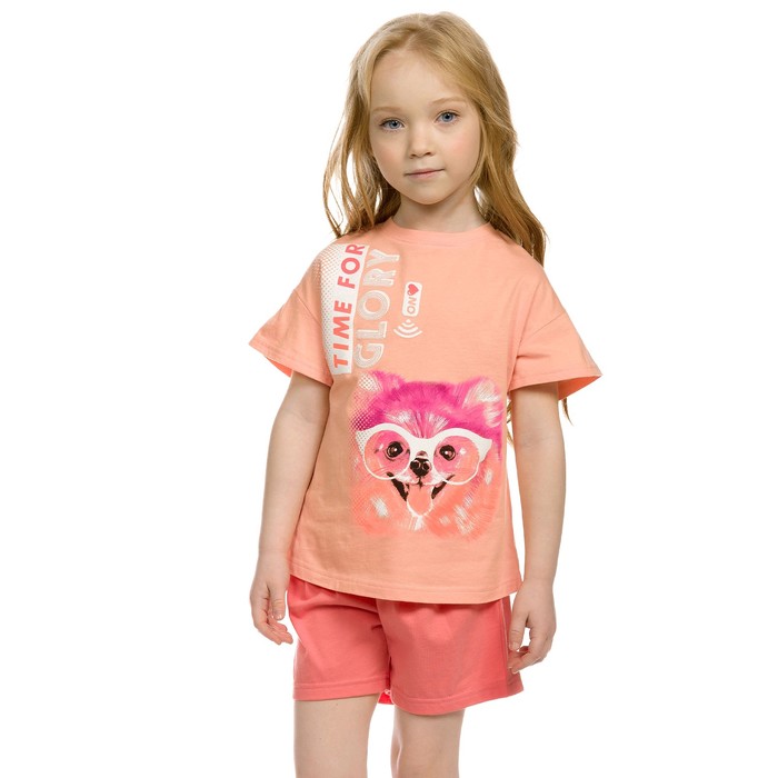 Комплект из футболки и шорт для девочек, рост 110 см, цвет персиковый