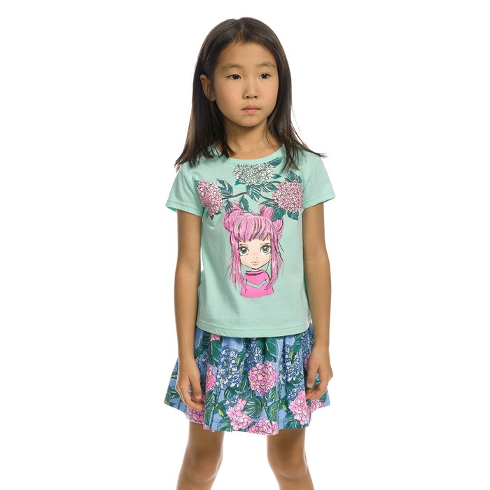 Комплект из футболки и юбки для девочки, рост 110 см, цвет ментол