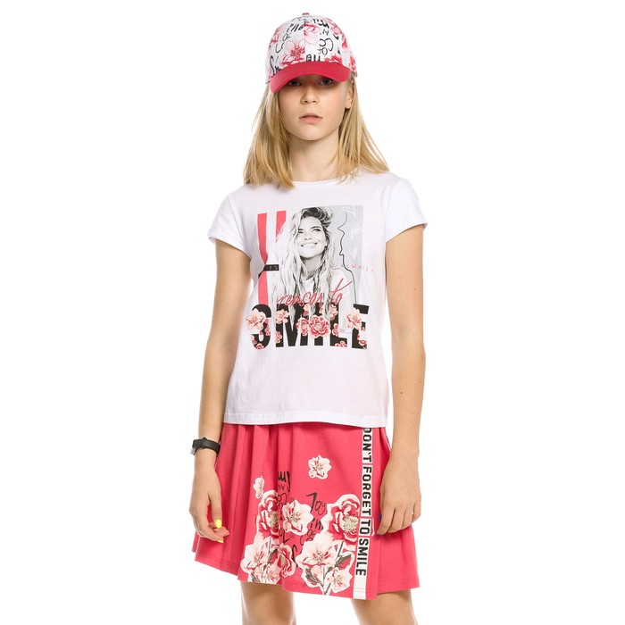 Комплект из футболки и юбки для девочки, рост 140 см, цвет белый