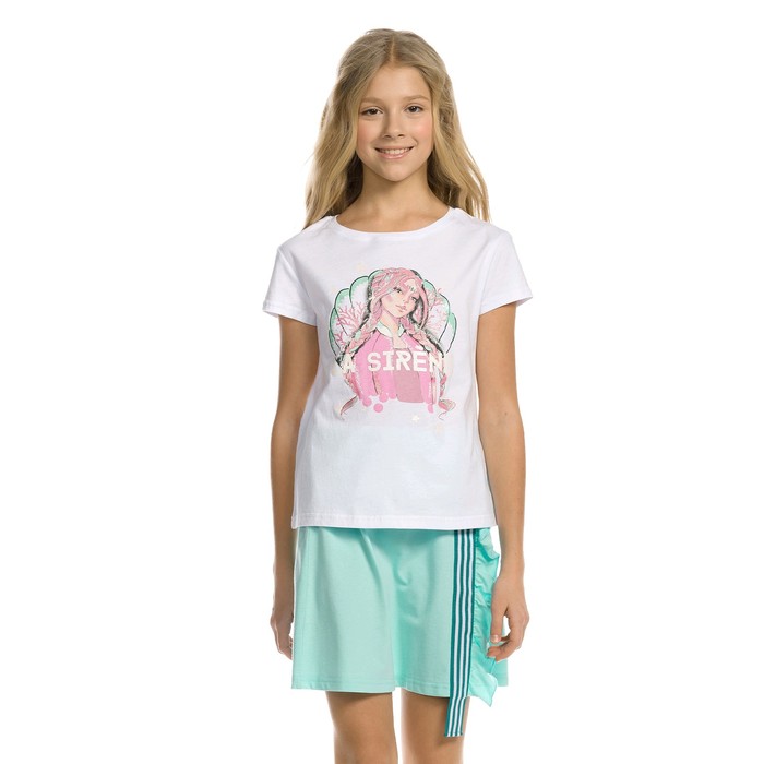 Комплект для девочки из футболки и юбки, рост 122 см, цвет белый