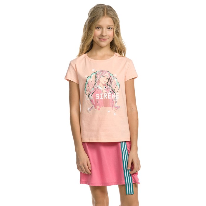 Комплект из футболки и юбки для девочки, рост 134 см, цвет персиковый