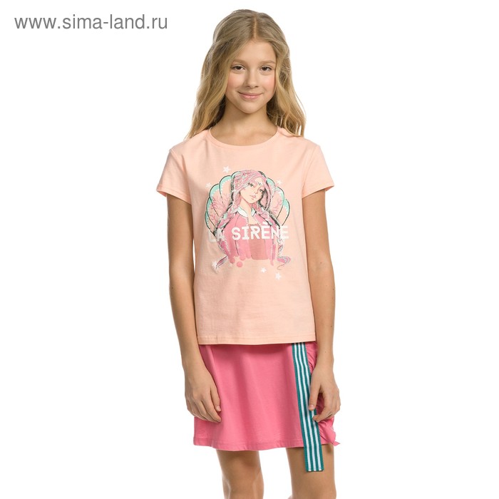 фото Комплект из футболки и юбки для девочки, рост 122 см, цвет персиковый pelican