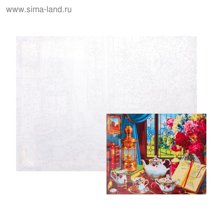 фото Картина по номерам на холсте, 40 × 50 см «чаепитие за интересной книгой» рыжий кот