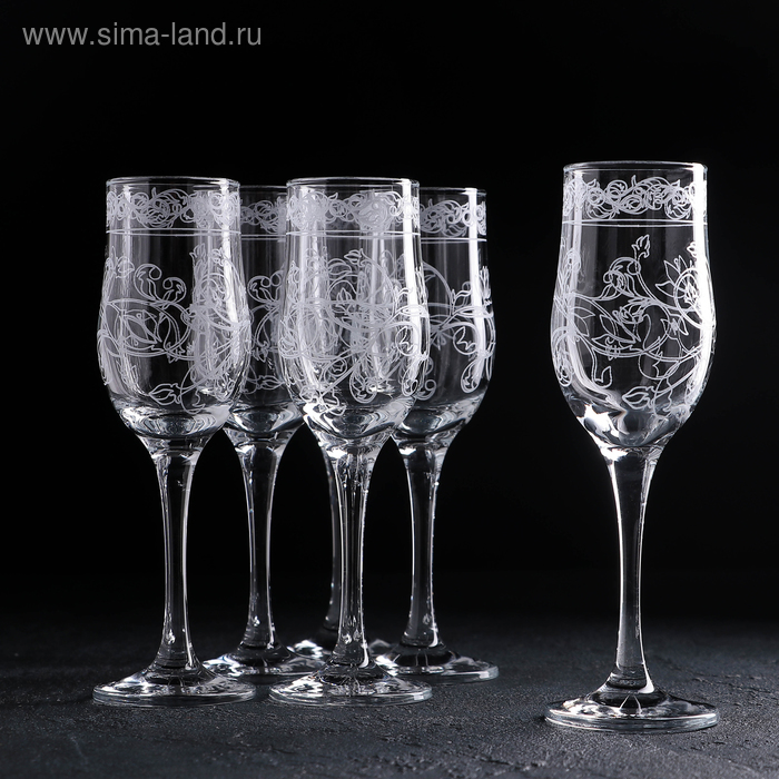 Набор бокалов для шампанского с гравировкой «Флора», 190 мл, 6 шт
