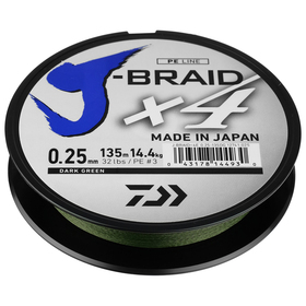 

Леска плетёная DAIWA J-Braid X4, цвет зелёный, 0,25, 135 м