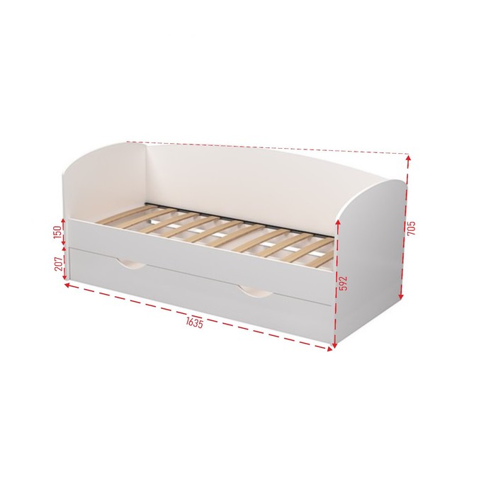 Кровать «Бейли», 700 × 1600 мм, с ортопедическим основанием, цвет белый
