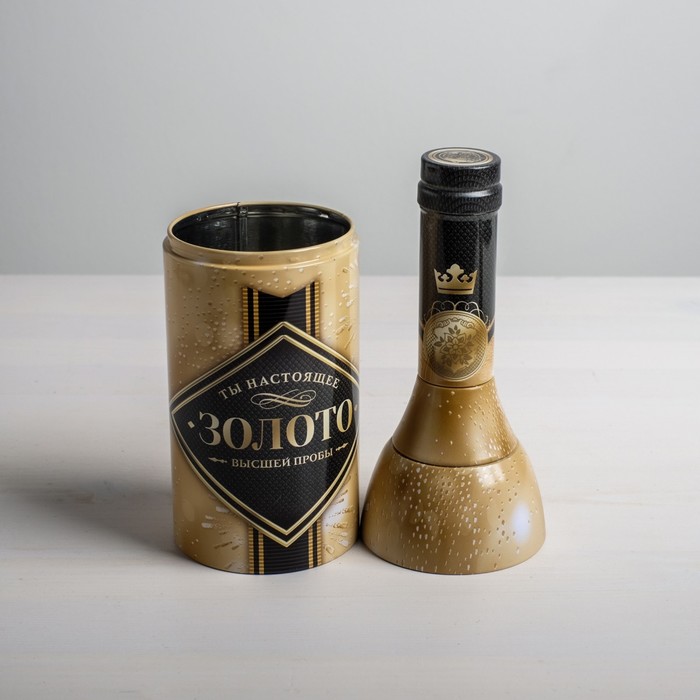 Коробка жестяная в форме бутылки "Золото", 29,7 см × 8 см × 8 см