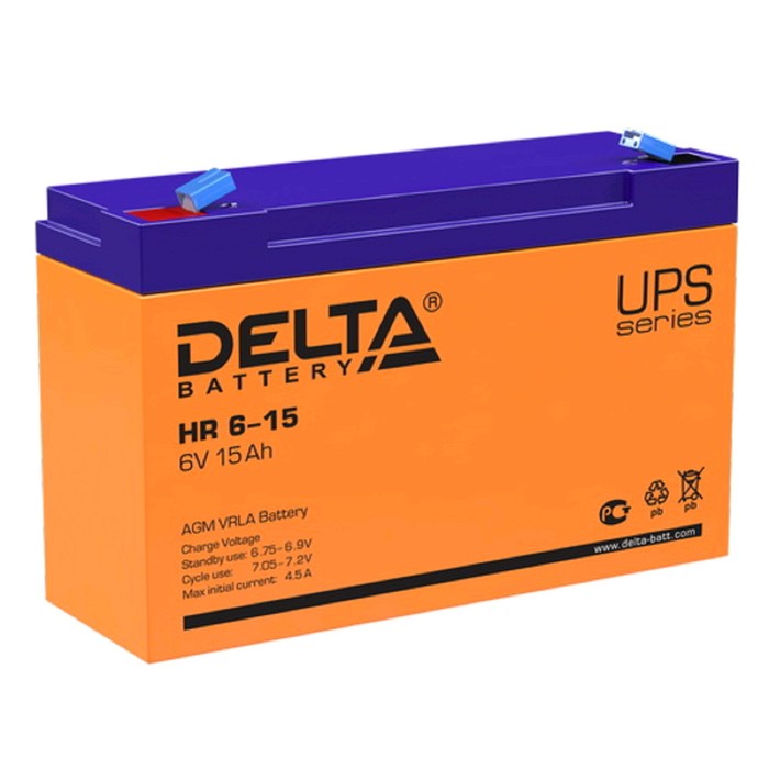 Аккумуляторная батарея Delta HR 6-15, 6 В, 15 А/ч