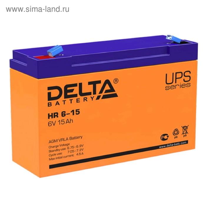 фото Аккумуляторная батарея delta hr 6-15, 6 в, 15 а/ч