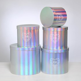

Набор шляпных коробок для цветов 5 в 1 с голографией «Сердце любви», 14 × 13 см - 22 × 19,5 см