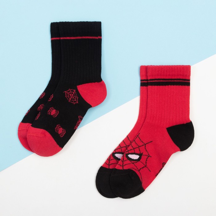 Набор носков Человек-Паук 2 пары, красный/чёрный, 18-20 см набор носков человек паук 2 пары красный черный 18 20 см
