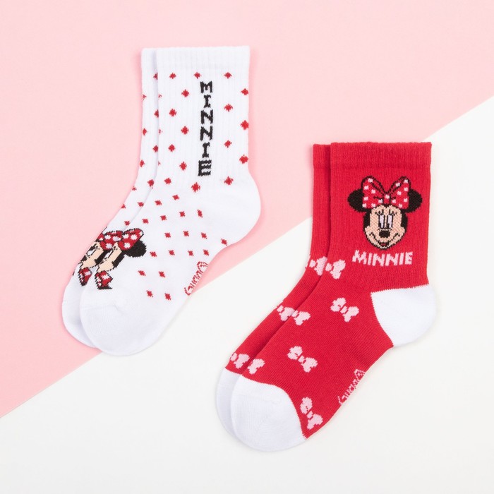 Набор носков Minnie, Минни Маус 2 пары, цвет красный/белый, 14-16 см