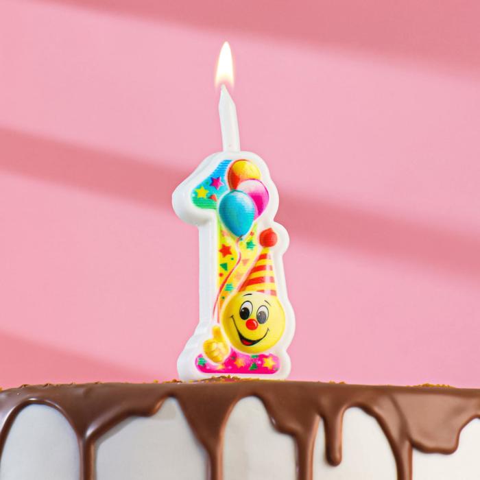 Свеча для торта Смайлик с шарами, 9,9 см, цифра 1 свеча для торта смайлик с шарами 12 2 см цифра 9