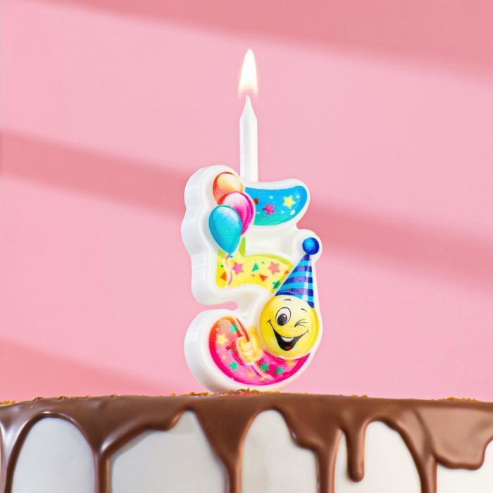 Свеча для торта Смайлик с шарами, 9,9 см, цифра 5 свеча для торта смайлик с шарами 12 2 см цифра 9