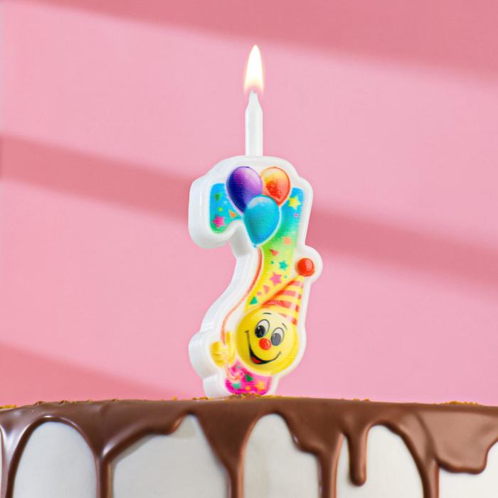 Свеча для торта Смайлик с шарами, 9,9 см, цифра 7 свеча для торта смайлик с шарами 12 2 см цифра 9