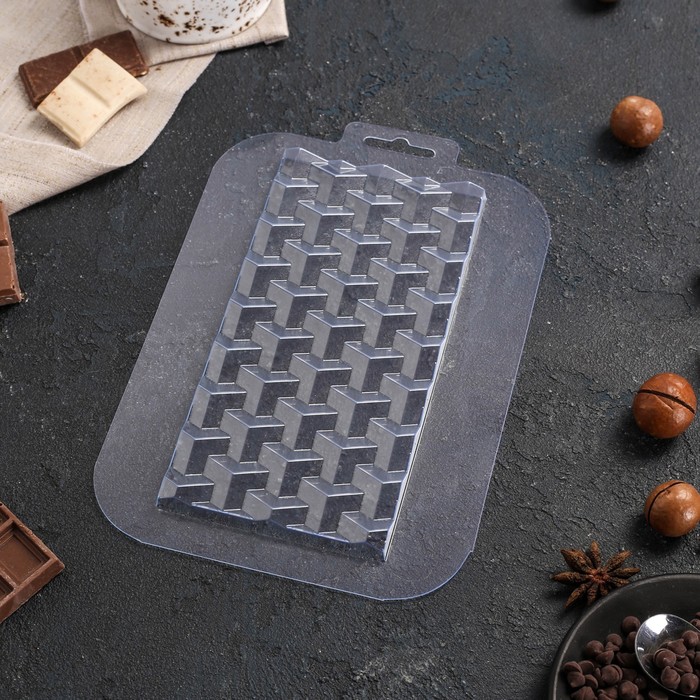 фото Форма для шоколада и конфет пластиковая «плитка кубики экстра», цвет прозрачный