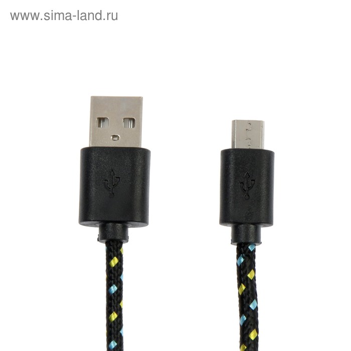 Кабель Defender USB08-03T, USB - microUSB, 1 м, тканевая оплётка, чёрный кабель defender usb08 03t usb microusb 1 м тканевая оплётка чёрный