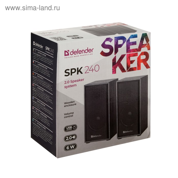 Купить Компьютерные колонки 2.0 Defender SPK 240, 2x3 Вт, USB, чёрные сейчас Компьютерные колонки 2.0 Defender SPK 240, 2x3 Вт, USB, чёрные