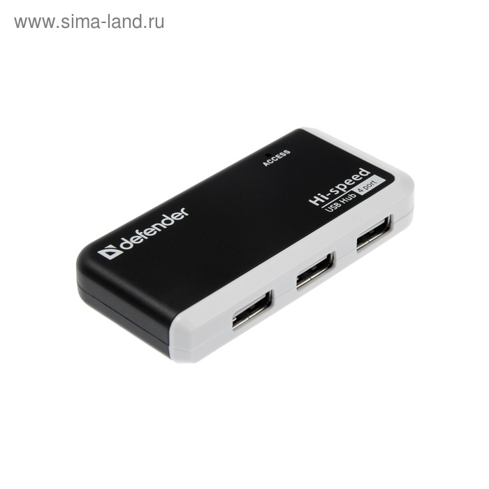 Разветвитель Defender Quadro Infix USB2.0, 4 порта, кабель 0.8 м, чёрно-белый