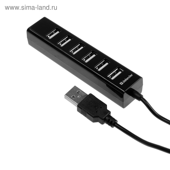 Разветвитель Defender Quadro Swift USB2.0, 7 портов, кабель 0.6 м, чёрный