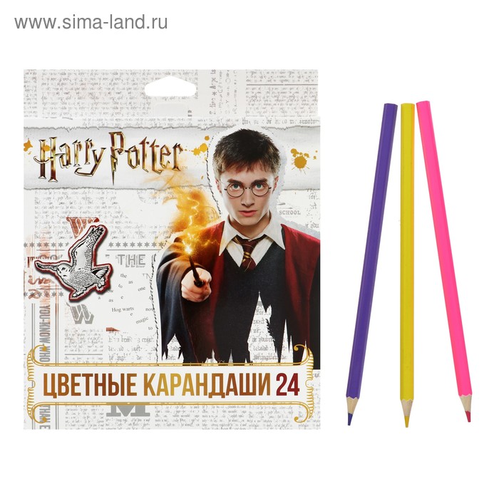 Карандаши цветные 24 цвета Гарри Поттер, заточенные, картонная коробка, европодвес карандаши цветные 18цв гарри поттер заточенные к к европодвес