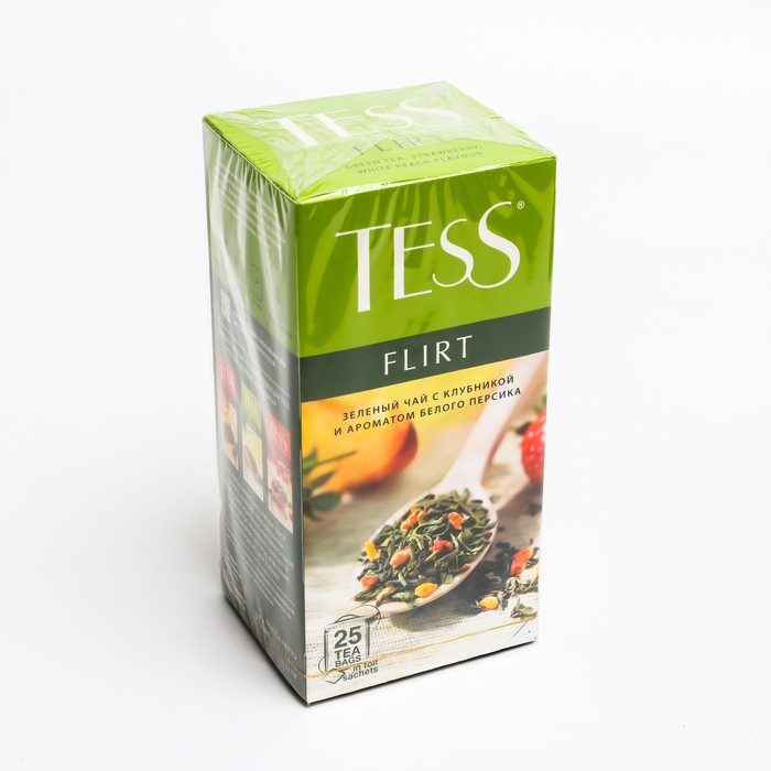 Чай зеленый TESS Flirt с клубникой и ароматом белого персика 25п*1,5г