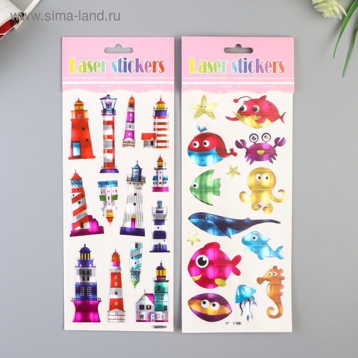 

Наклейка пластик голография "Маяки/Рыбки" МИКС 29х11 см