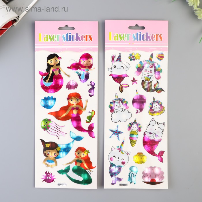 

Наклейка пластик голография "Русалки/Русалка-кот" МИКС 29х11 см