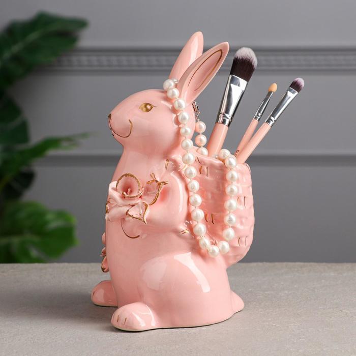 фото Сувенир-органайзер "кролик с рюкзаком", розовый, керамика, 24 см керамика ручной работы