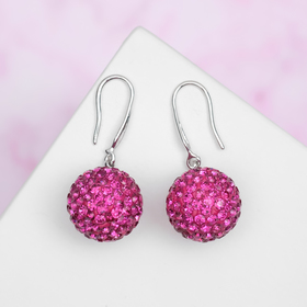 

Серьги со стразами "Шар" шамбала, 12мм цвет розовый в серебре