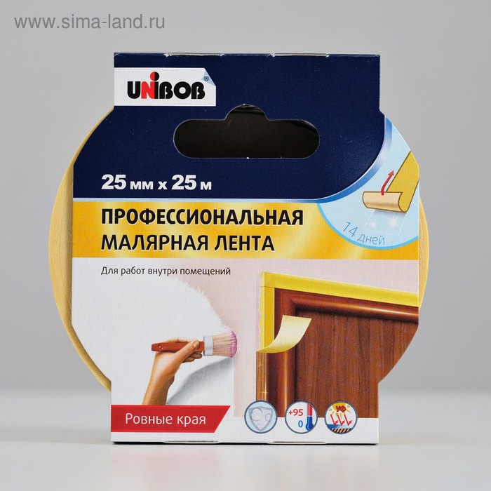 Малярные ленты Профессиональная малярная лента UNIBOB для внутренних работ 25мм х 25м желтая