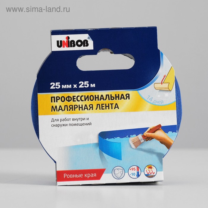 Малярные ленты Профессиональная малярная лента UNIBOB для наружных работ 25мм х 25м синяя
