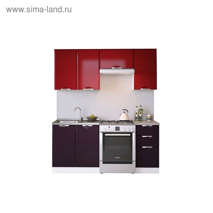 Кухня «Равенна Вива» со столешницей, размер 1.8 м, фасады МДФ, цвет бордо / фиолетовый