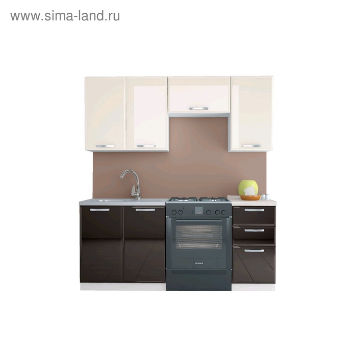 Кухня «Равенна Лофт» со столешницей, размер 1.8 м, фасады МДФ, цвет ваниль глянец/шоколад