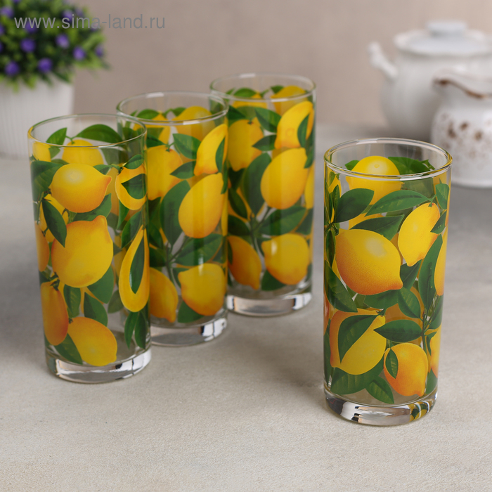 Набор стаканов «Лимоны», стеклянный, 280 мл, 4 шт набор стаканов высоких ornements 280 мл 4 шт l7956 cristal d arques