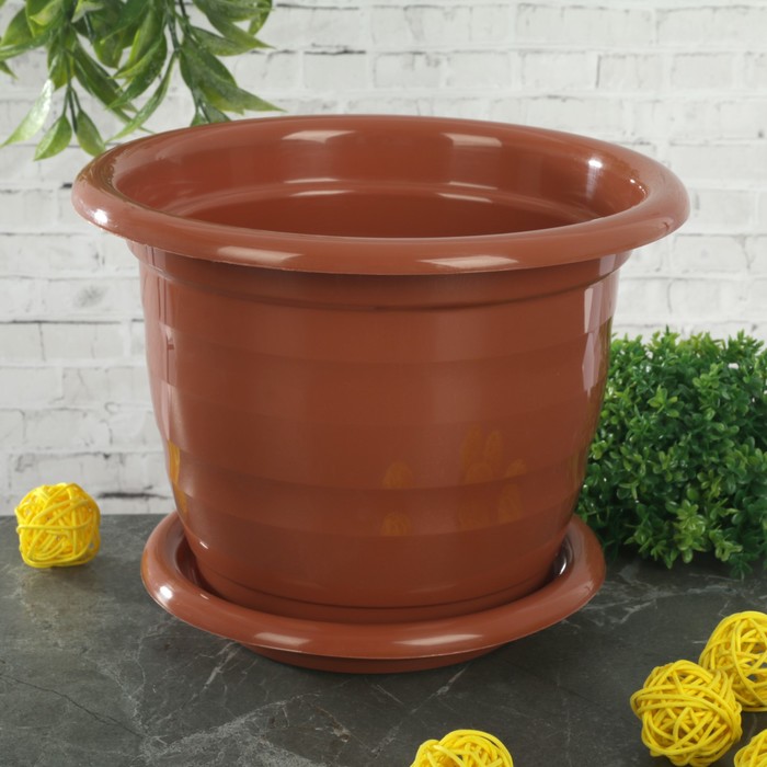 Горшок для цветов 2 л "Виола", поддон, цвет коричневый