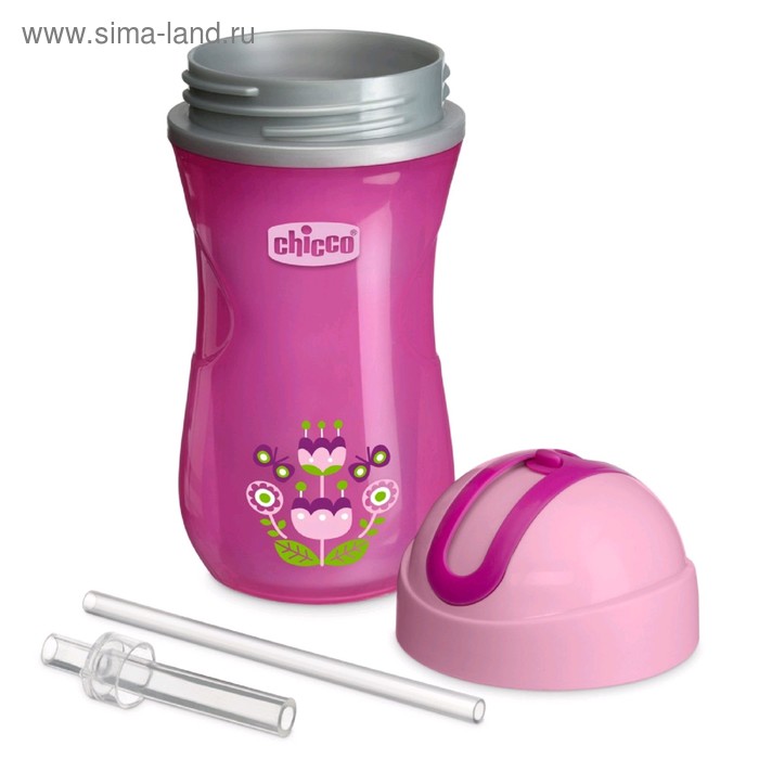фото Чашка-поильник chicco sport cup с трубочкой, 266 мл, от 14 месяцев, цвет розовый