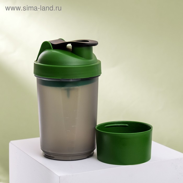 фото Шейкер спортивный с чашей под протеин, серо-зелёный, 500 мл