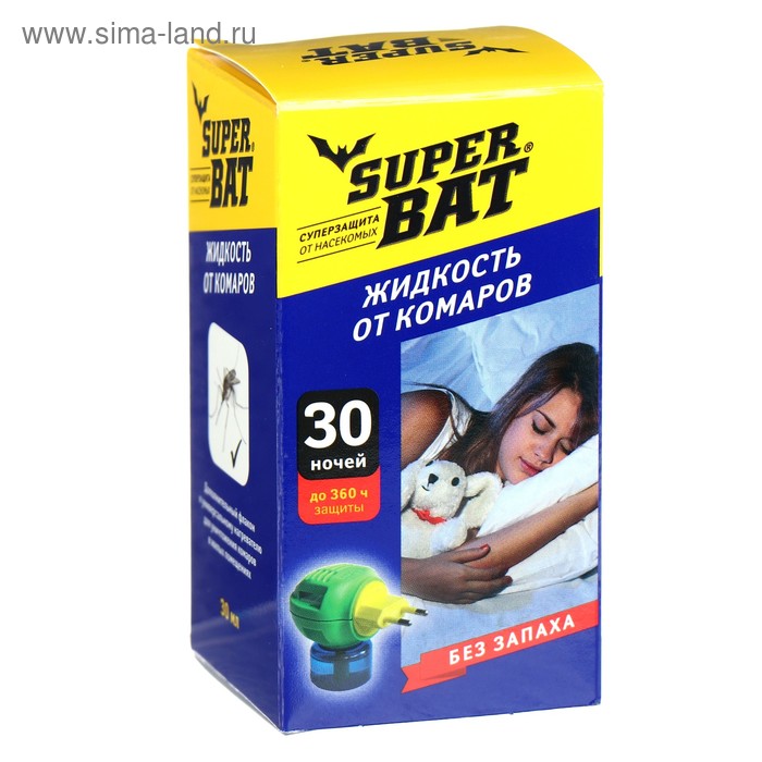 жидкость профессиональная защита от комаров 30 ночей 30 мл Дополнительный флакон-жидкость от комаров SuperBAT , 30 ночей, 30 мл