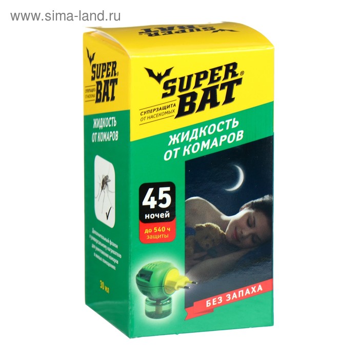 Дополнительный флакон-жидкость от комаров SuperBAT , без запаха, 45 ночей, 30 мл